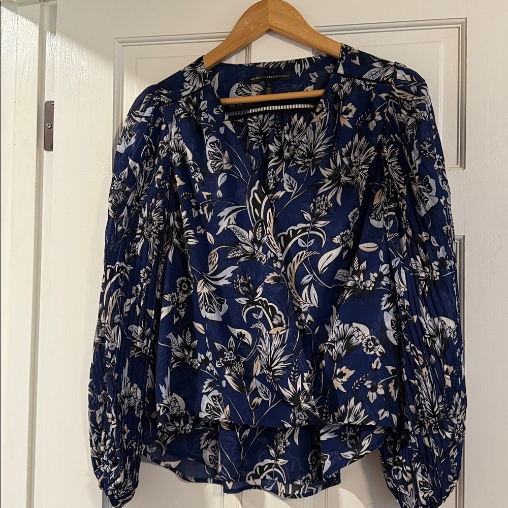 White House Black Market Navy Floral Blouse